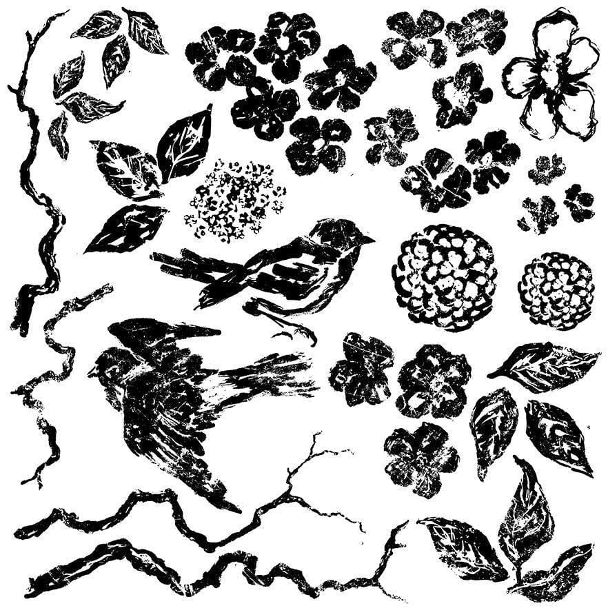 The Owl Box Birds Branches Blossoms 12x12 Decor Stamp